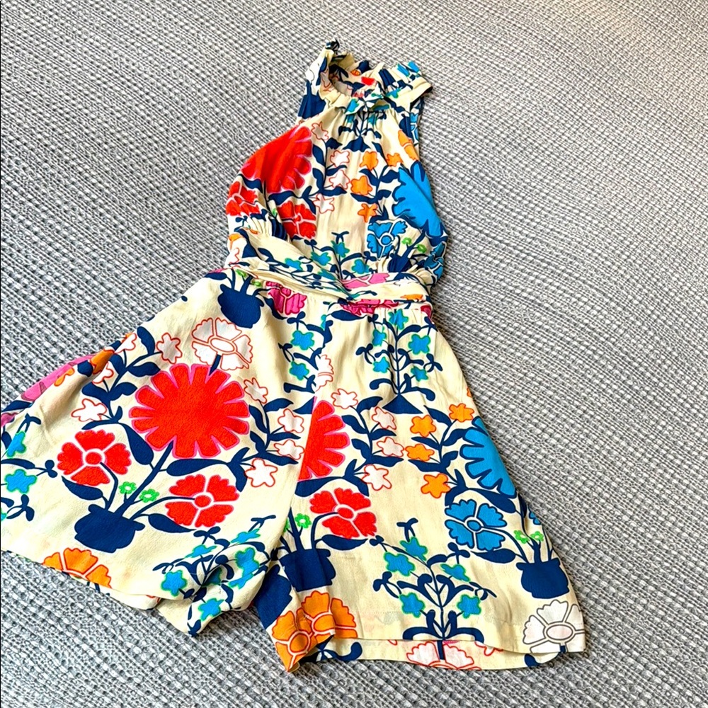 Anthropologie Floral Halter Shorts Romper